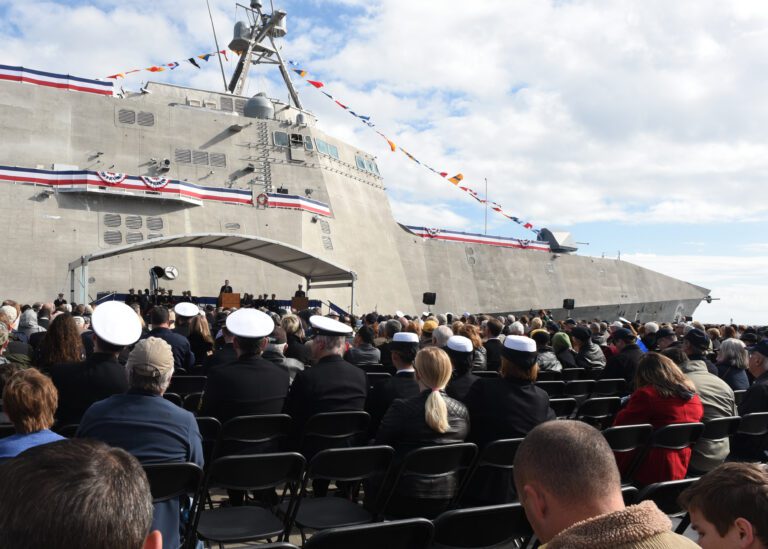 151205-N-AC887-003 
GULFPORT, Miss. (Dec 5 , 2015) Secretary of the Navy (SECNAV) Ray Mabus delivers remarks during the christening ceremony for the Navy’s newest Independence-variant littoral combat ship, USS Jackson (LCS 6), in Gulfport, Miss. (U.S. Navy photo by Chief Mass Communication Specialist Sam Shavers/Released)