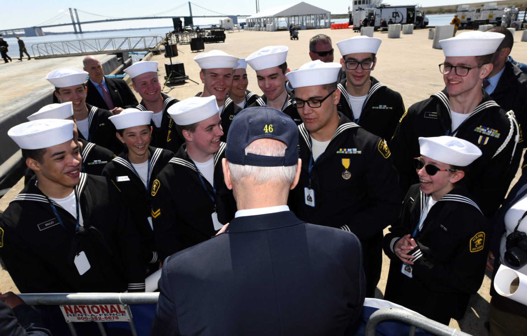 220402-N-GR655-1142 WILMINGTON, Delaware (April 2, 2022) – President of the United States Joe Biden speaks with Sea Cadets following a following a commissioning commemoration ceremony for the Virginia-class submarine USS Delaware (SSN 791) in Wilmington, Delaware April 2, 2022. The initial commissioning took place administratively in April 2020 due to COVID restrictions at the time and is the first submarine to be commissioned while submerged. Delaware, the seventh U.S Navy ship and first submarine named after the first U.S. state of Delaware, is a flexible, multi-mission platform designed to carry out the seven core competencies of the submarine force: anti-submarine warfare; anti-surface warfare; delivery of special operations forces; strike warfare; irregular warfare; intelligence, surveillance and reconnaissance; and mine warfare.  (U.S. Navy photo by Chief Petty Officer Joshua Karsten)