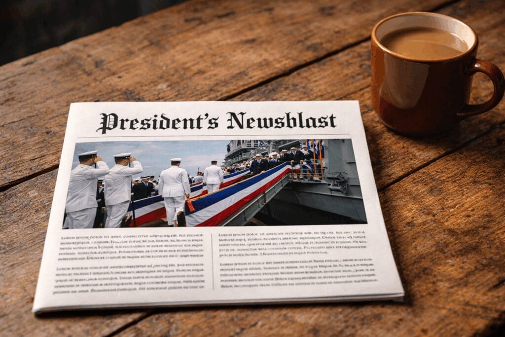 Newspaper on table next to coffee cup.